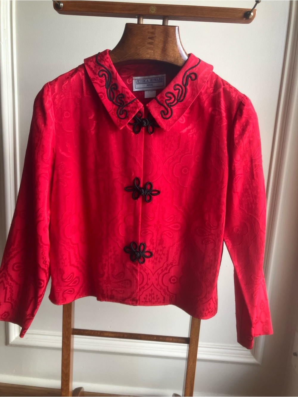 Vintage Jessica Howard Red Brocade Frog Closure Jacket Petite 12
